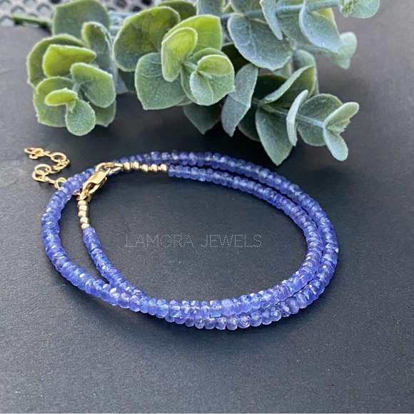 Tanzanite Necklace Choker Beaded 14k Gold Filled purple Gemstone bead necklace - Picture 3 of 9